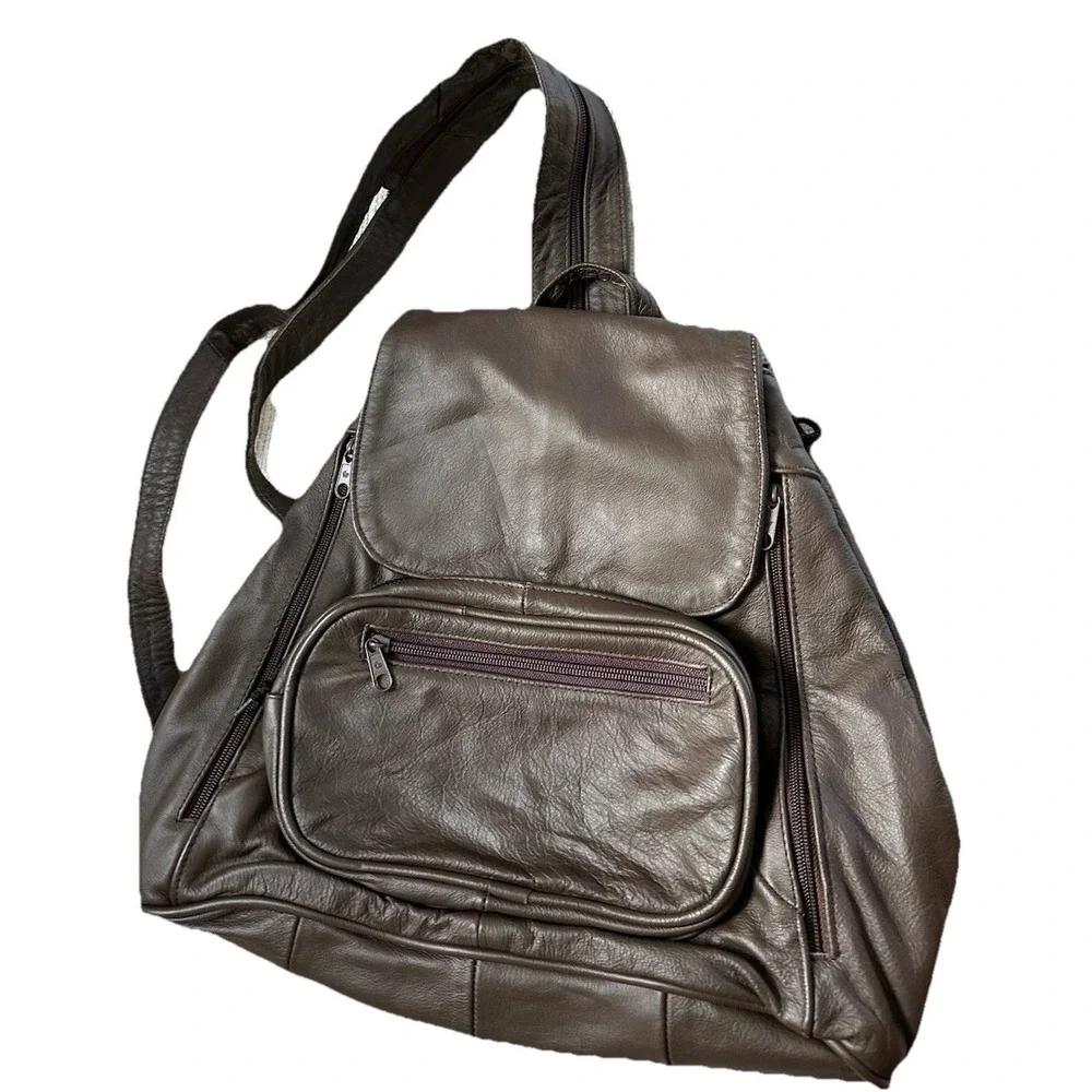 Genuine Brown Leather Backpack Mexico Handmade Sling or Double‎ Strap Unisex